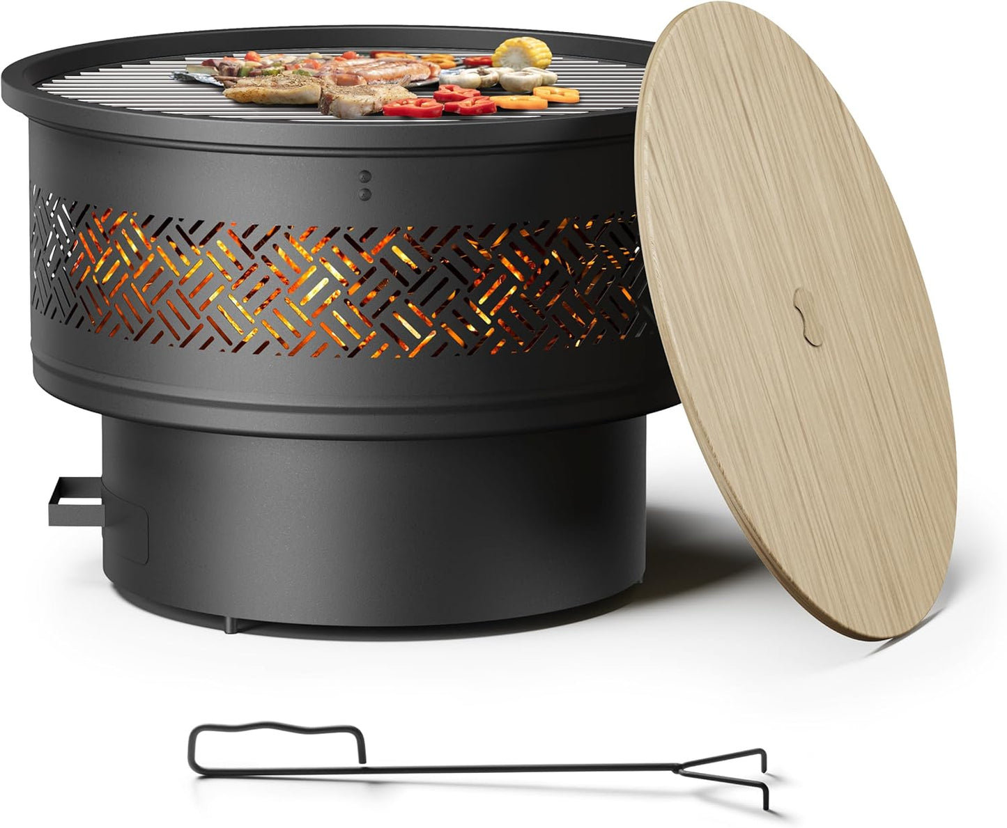 Chimenea 26pulg con parrilla tapa hoguera exterior