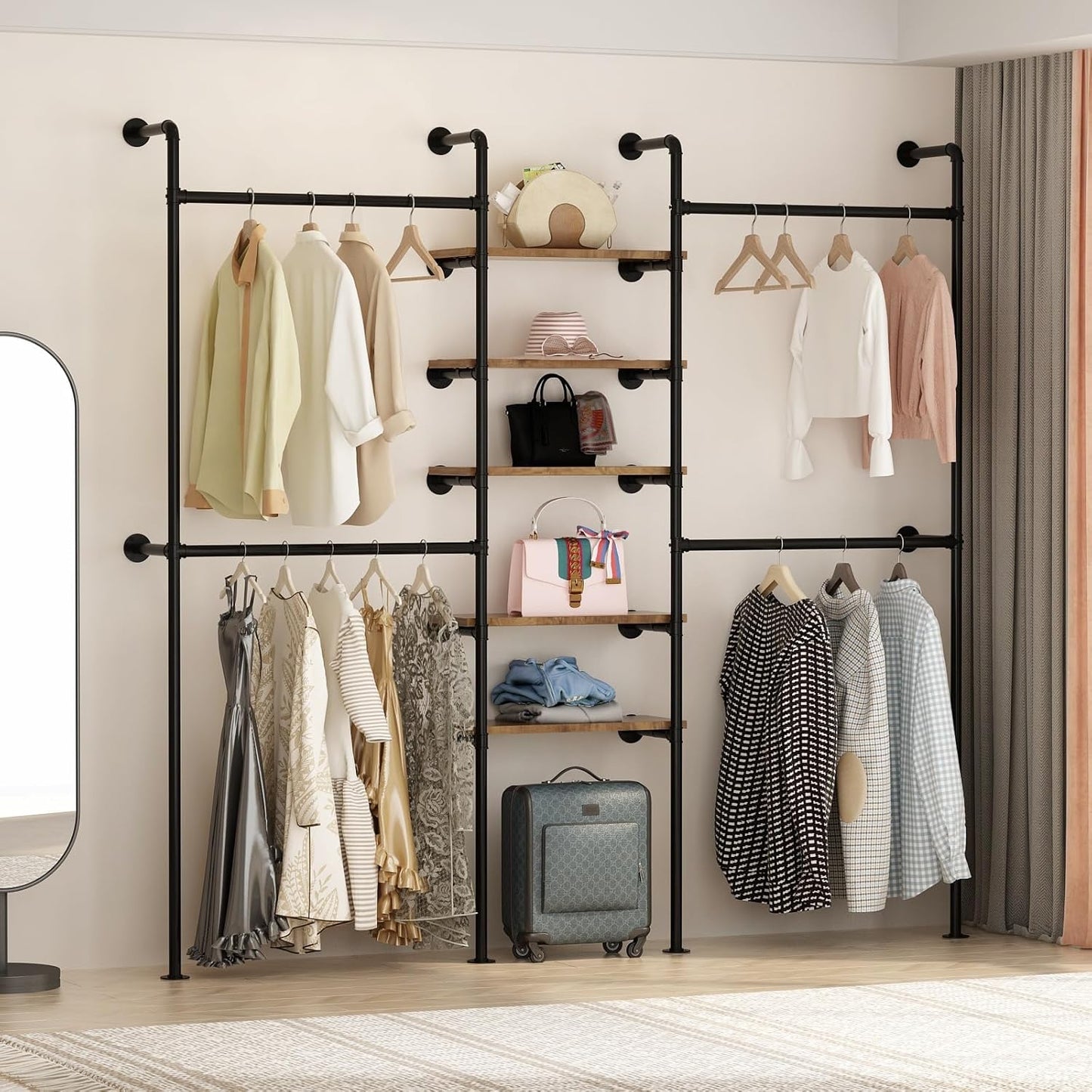 Perchero pared negro con 5 estantes resistente