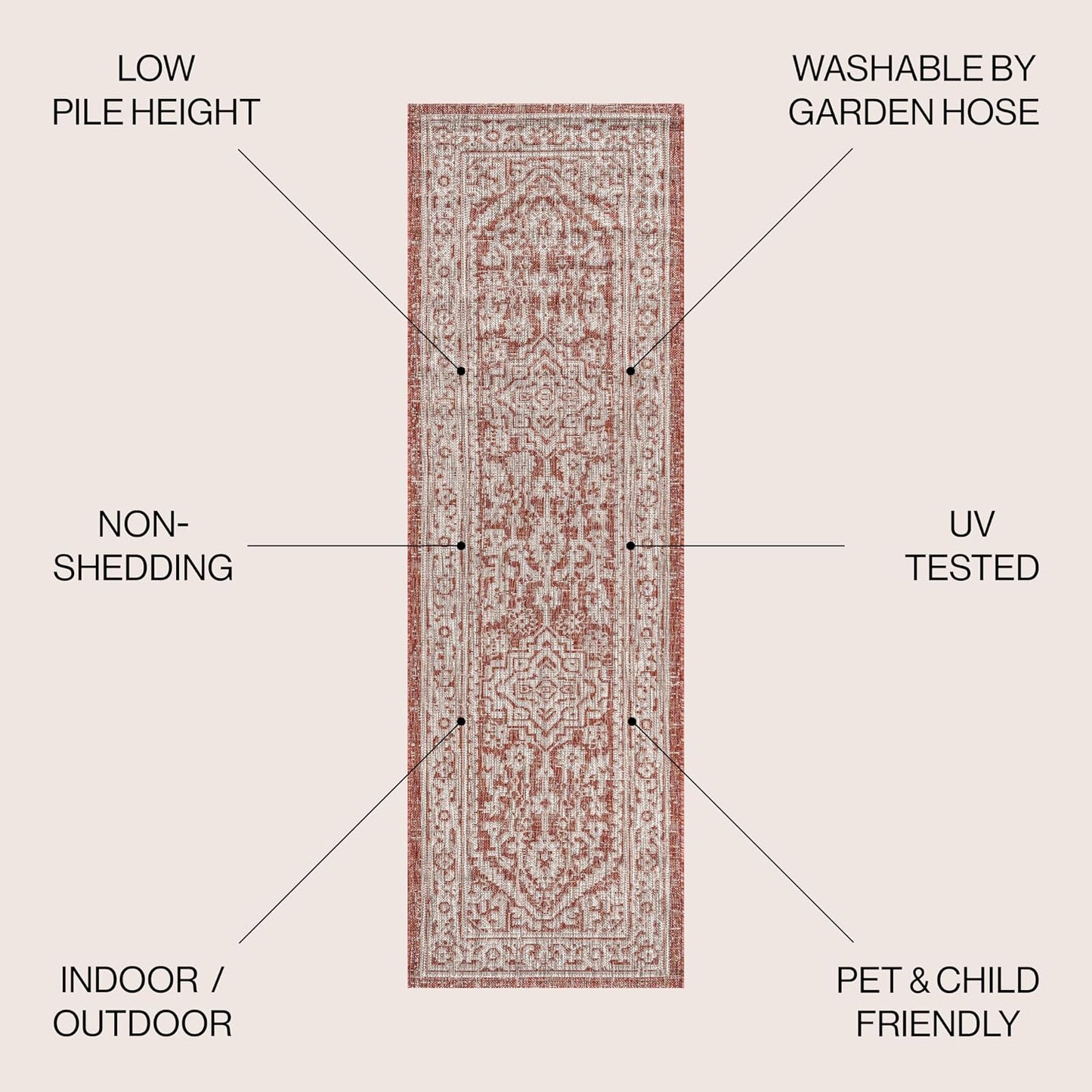 Alfombra pasillo 2x8 Medallion Weave rojo/gris pardo