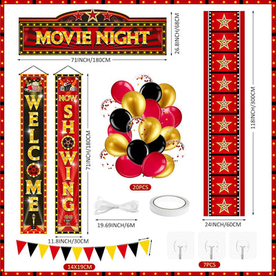 Kit 25 Pzas Decoración Fiesta Cine Letrero Alfombra Roja