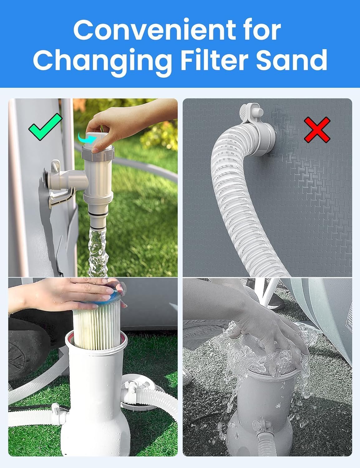 Válvula émbolo Plus con adaptador manguera piscina 2 pzas