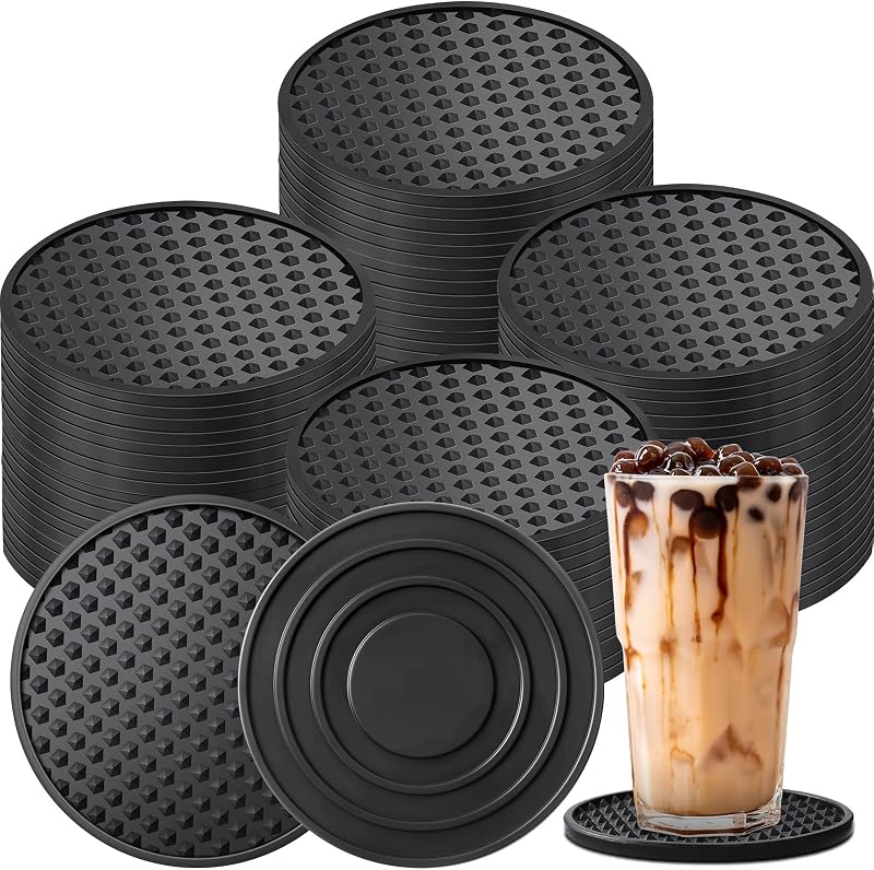 60 Posavasos Silicona Antiderrap Resistentes Calor Frío Negro