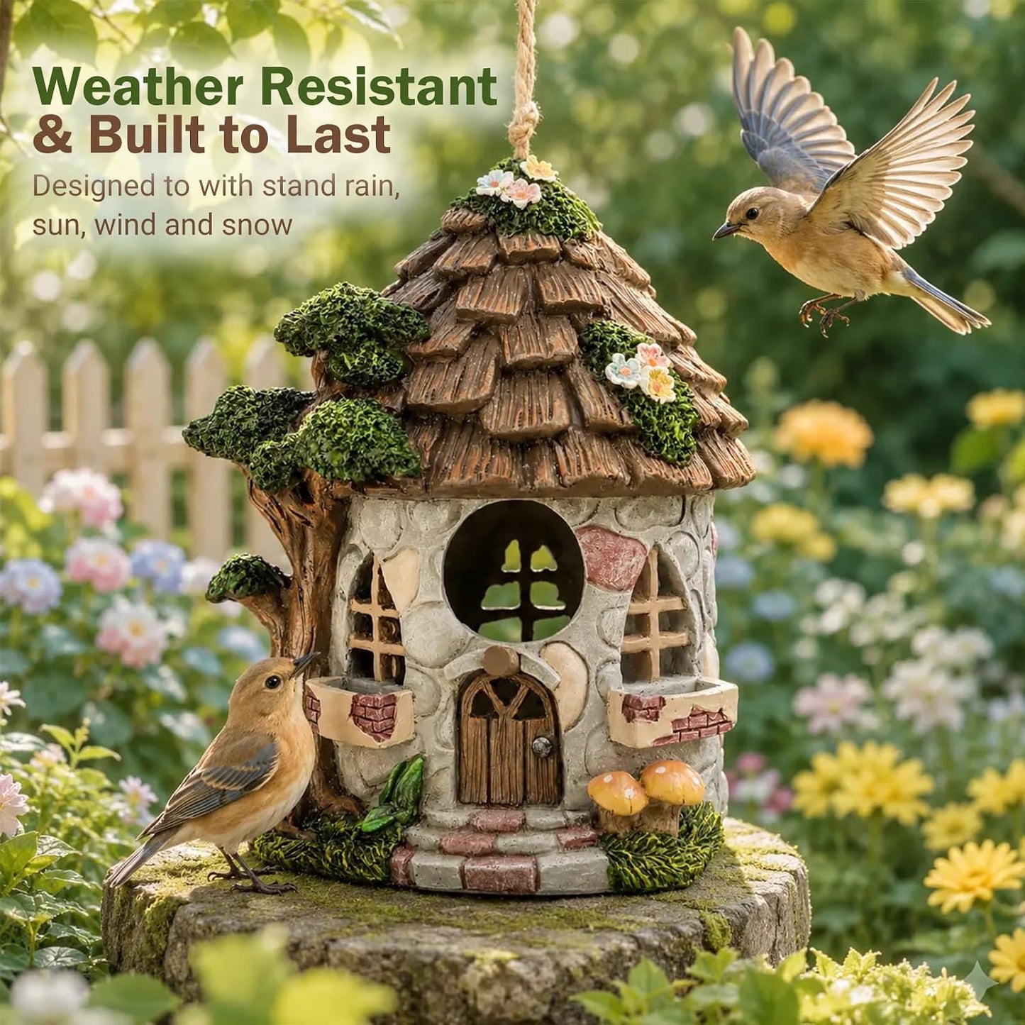 Casa pájaros resina exterior decorativa jardín resistente agua
