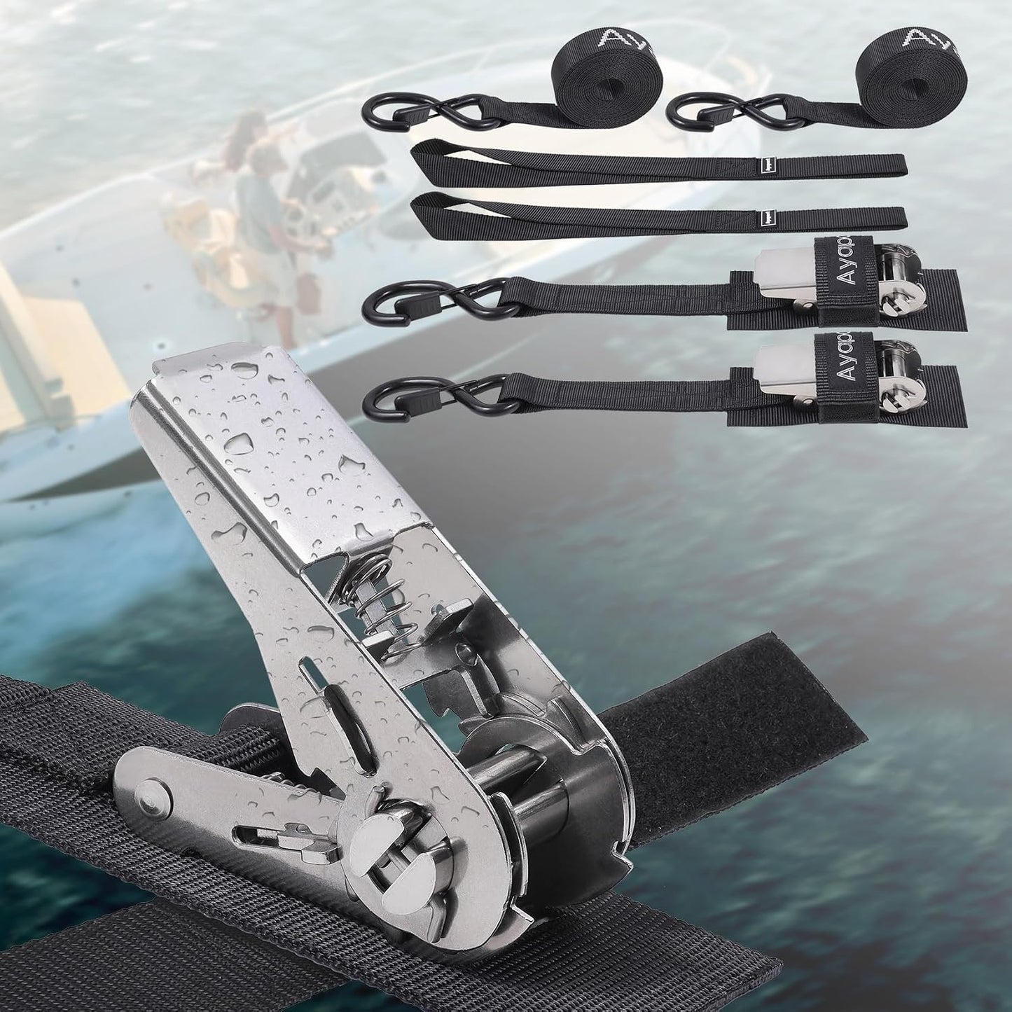 Correas trinquete acero inox 10ft con ganchos negro