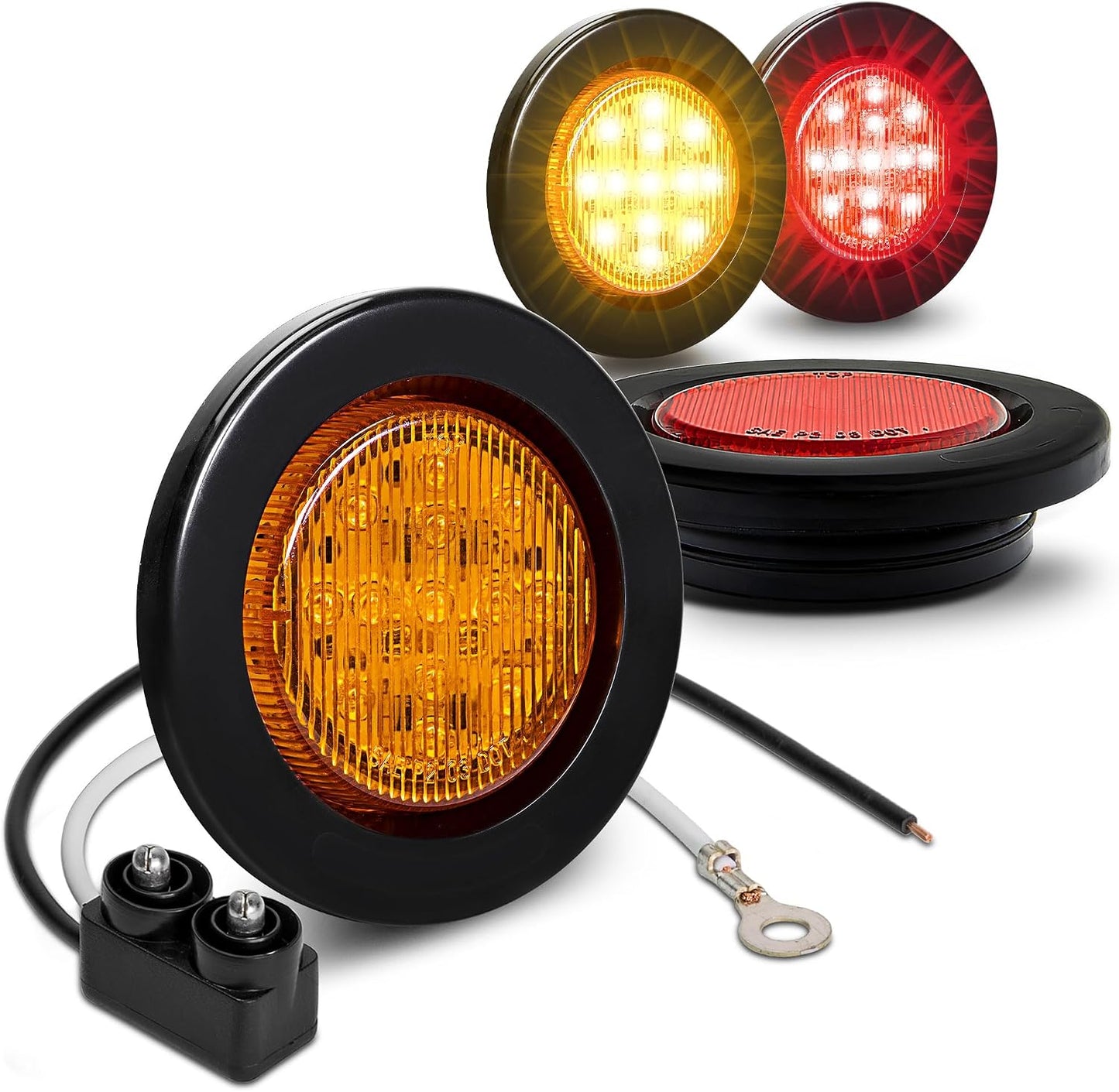 Set 4 luces LED redondas 2.5" 12V ámbar rojo DOT IP67