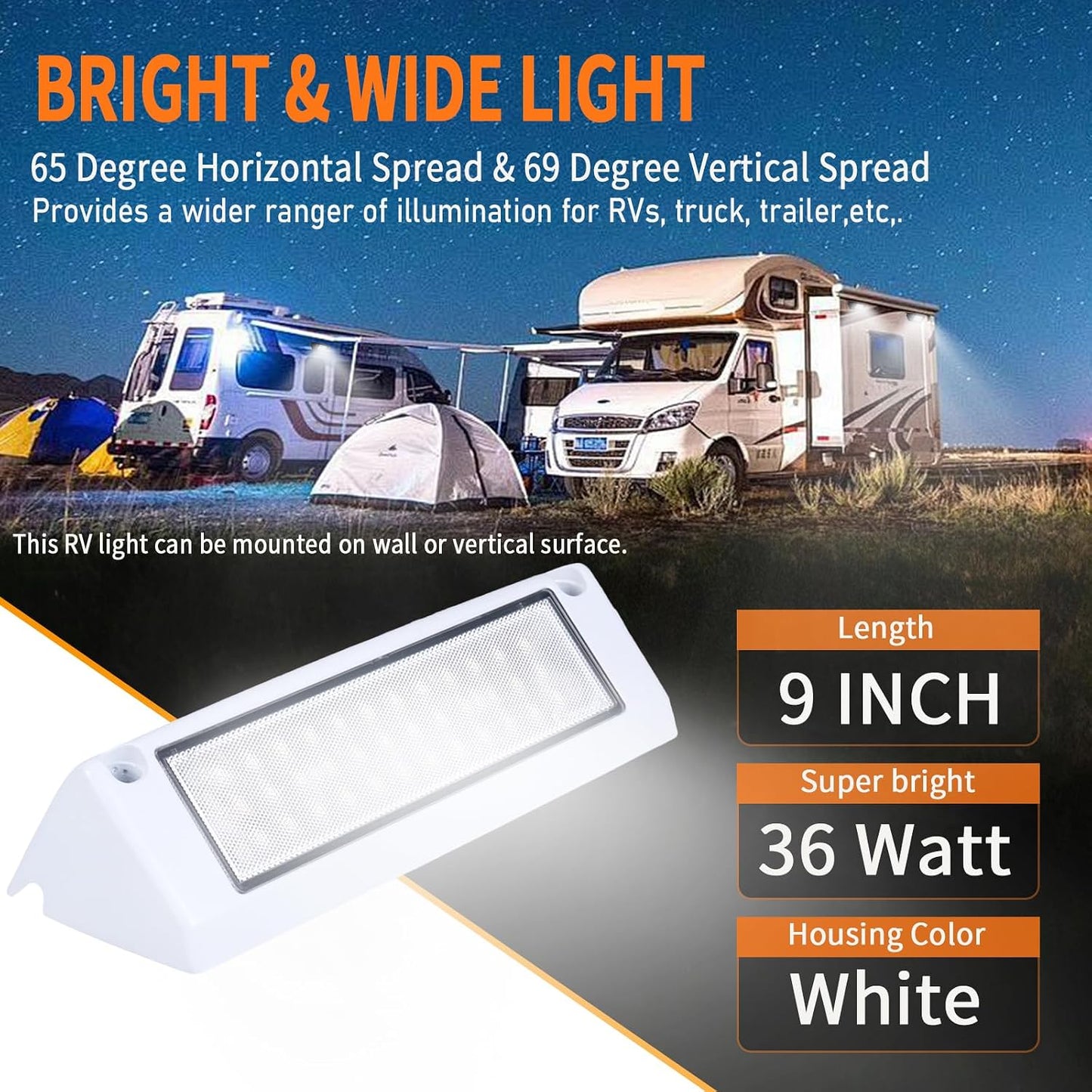 Luz exterior RV 9" 36W haz inundación blanco frío