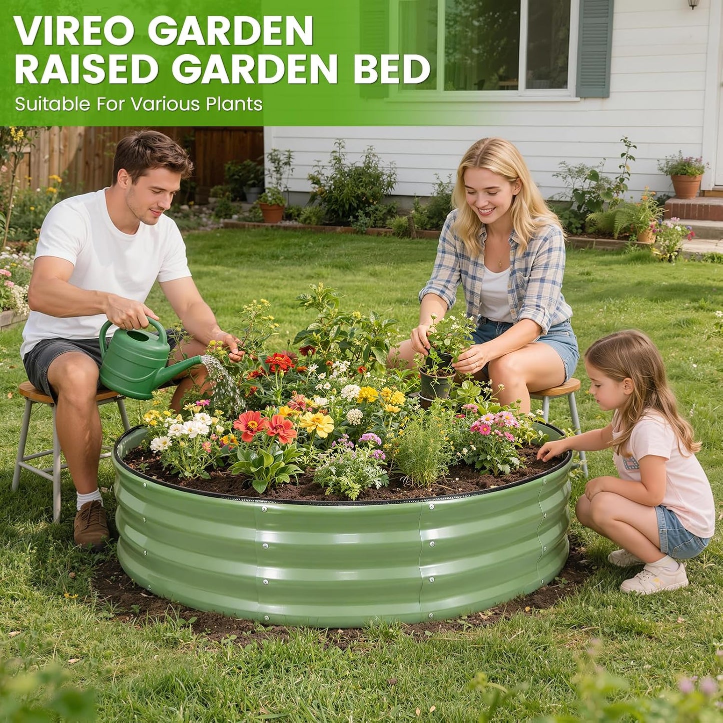 Cama jardín elevada galvanizada 2 Pzas 4x4x1pie metal tira goma