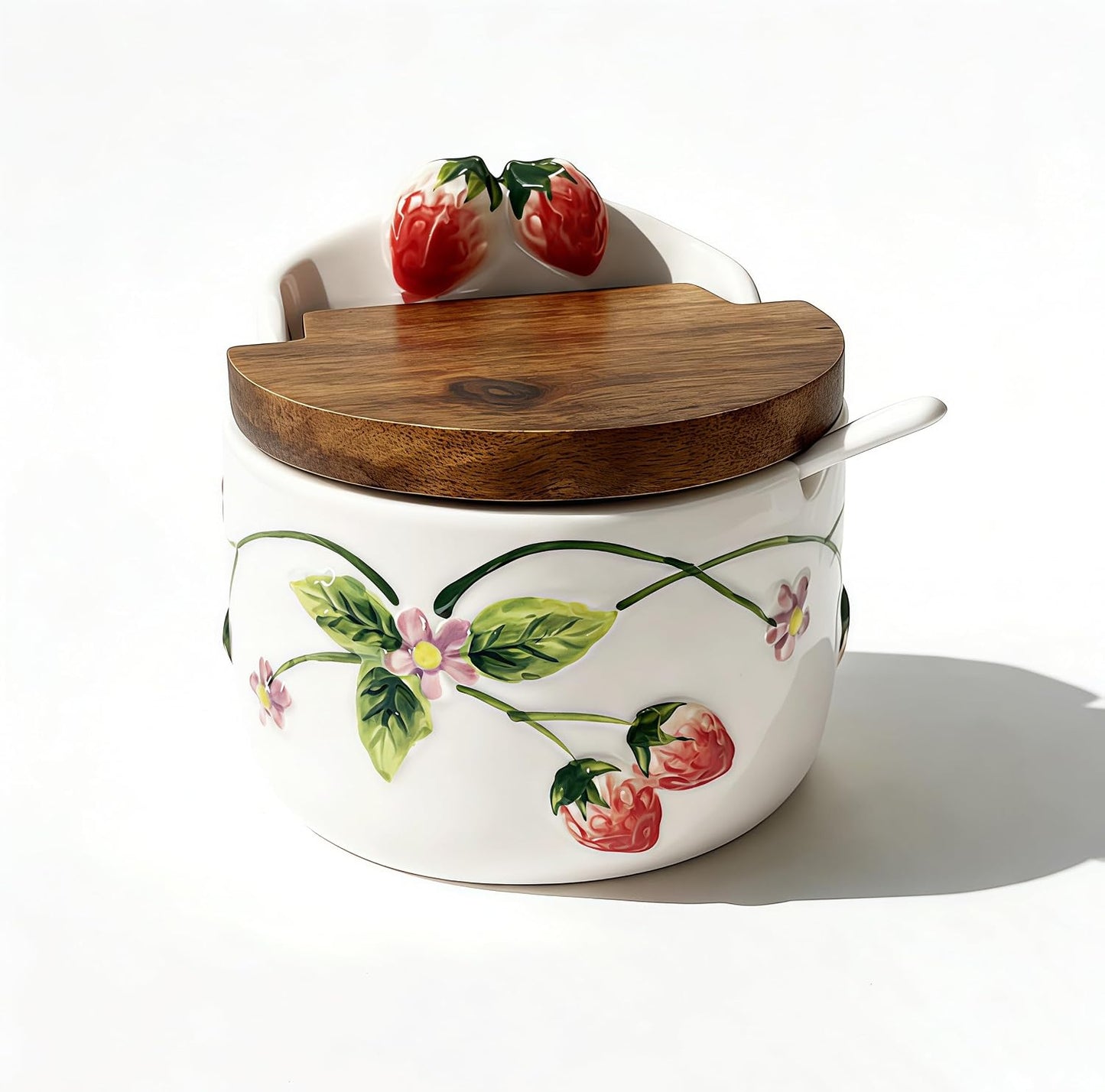 Bodega sal cerámica 13.5oz con cuchara tapa acacia 3D fresa