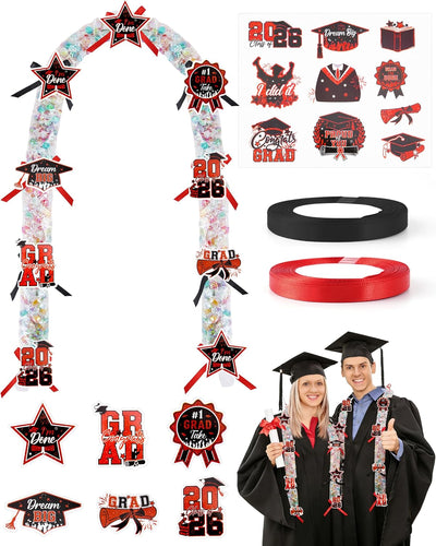 Kit para hacer leis de graduación 2026 con tubos y cintas rojas y negras