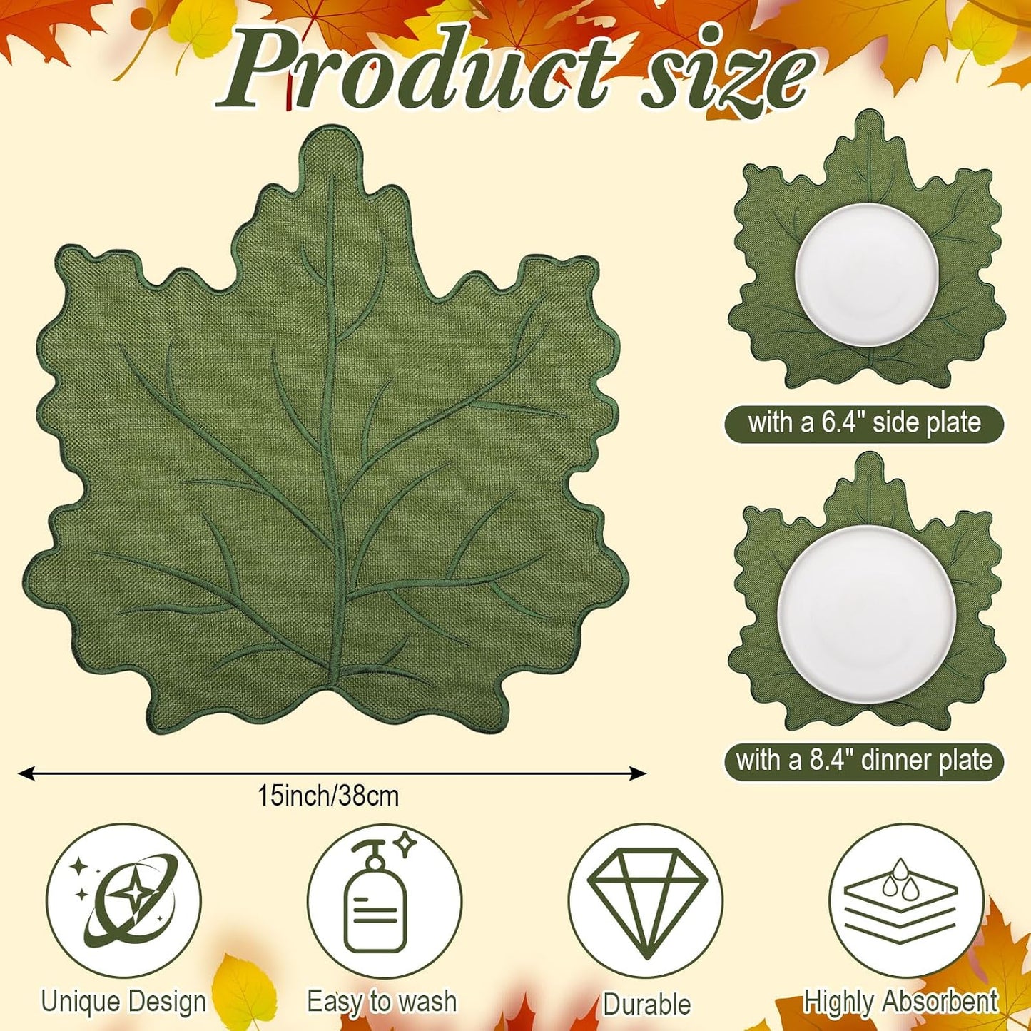 16 Manteles Individuales Lino Bordados Hojas Arce Otoño