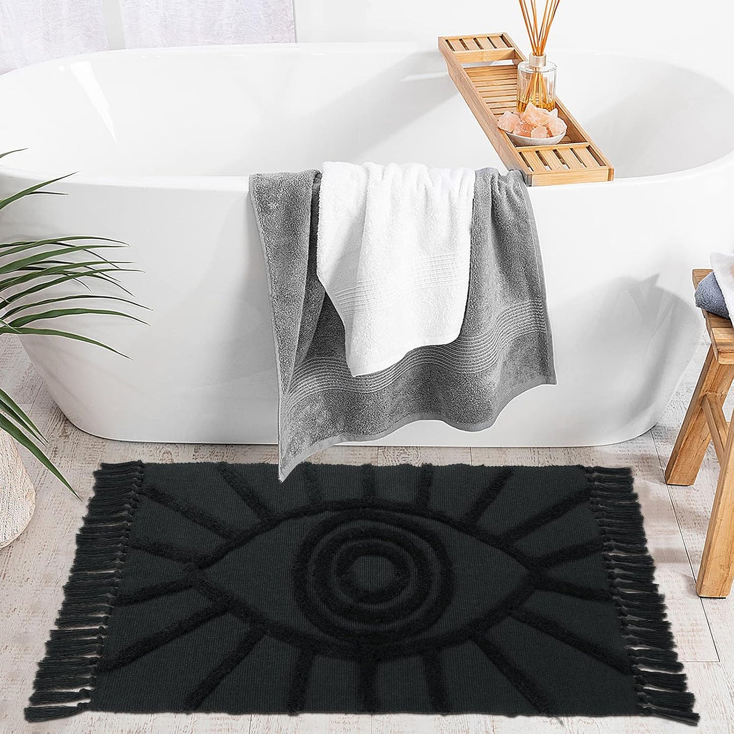 Alfombra baño bohemia 2x3ft con borlas suave algodón