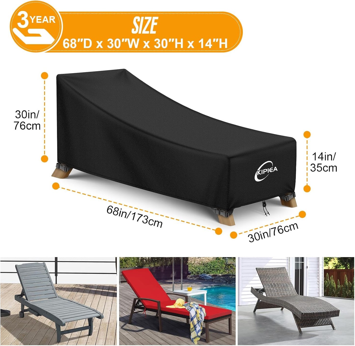 Fundas impermeables tumbona patio resistente UV 68x30x30pulg