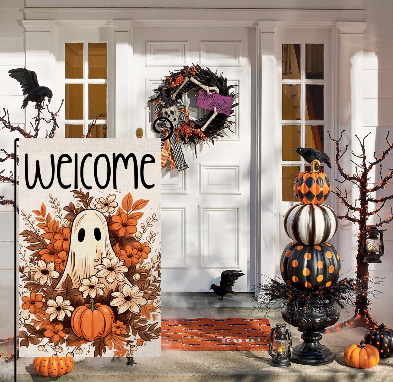 Bandera jardín Halloween 12x18pulg doble cara calabaza