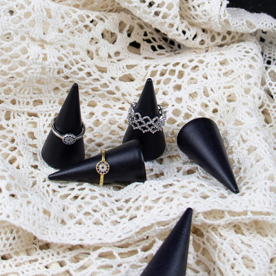 10 Soportes Anillos Madera Forma Cono Joyería Vertical Negro