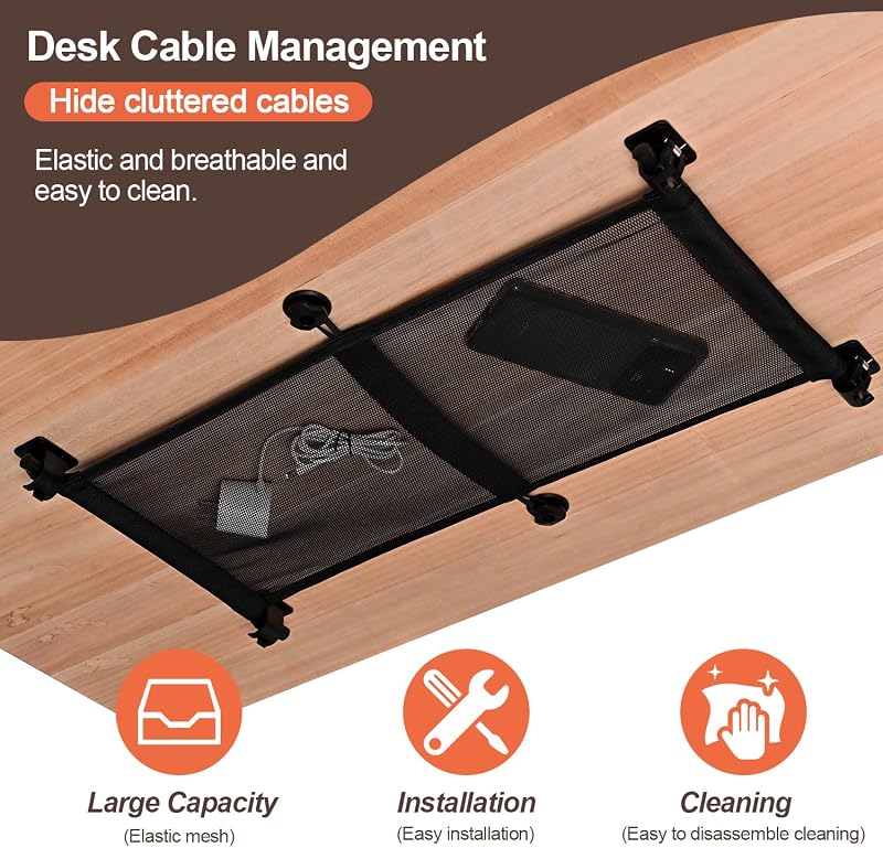 Red organizadora de cables con varillas y ganchos para escritorio