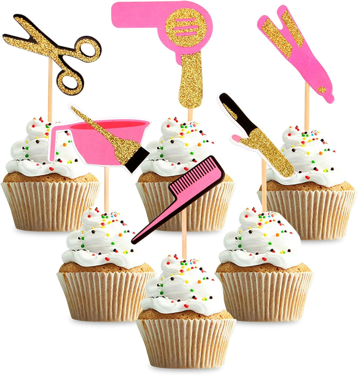 36 Adornos Cupcakes Temática Barbería Purpurina Dorada