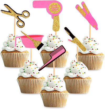 36 Adornos Cupcakes Temática Barbería Purpurina Dorada