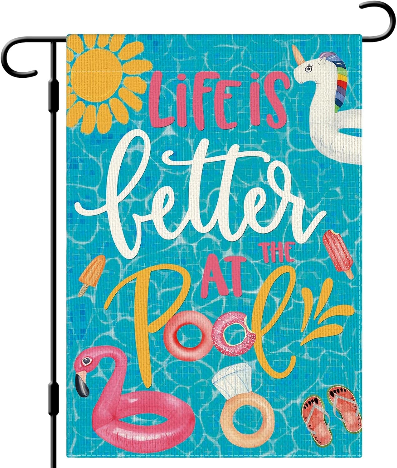 Bandera jardín doble cara 12x18pulg Life is better at the pool