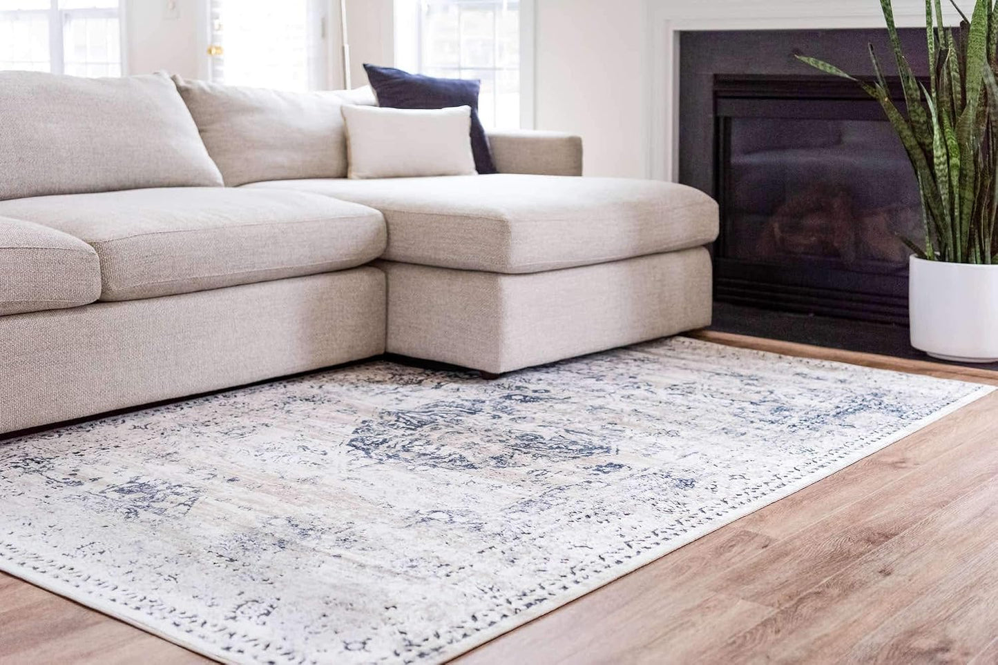 Alfombra rectangular 8x10ft color azul oscuro/beige