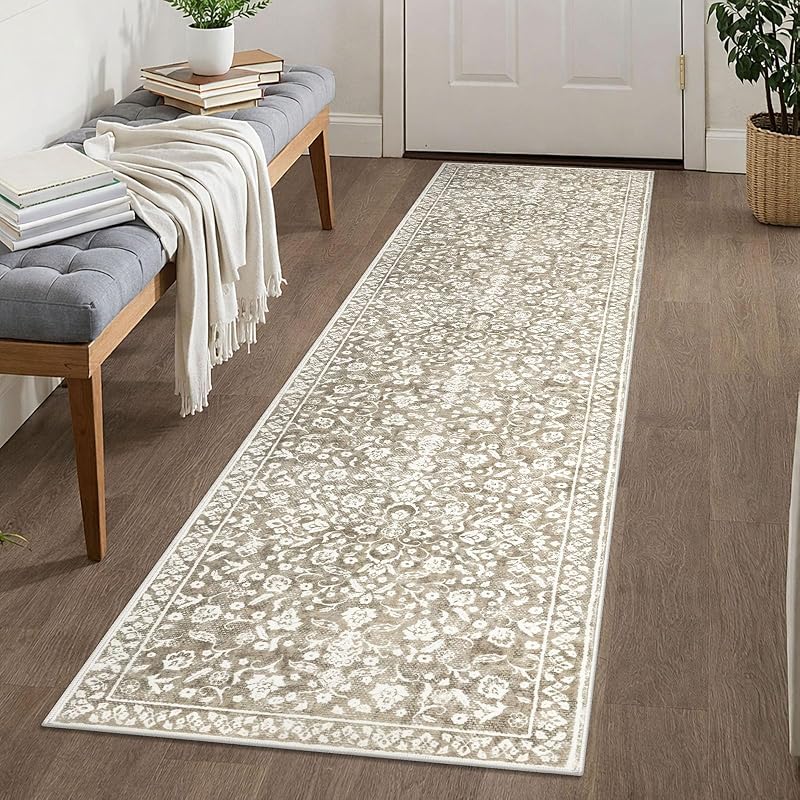 Tapete pasillo vintage 2x8ft beige antiderrap lana