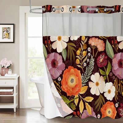 Cortina ducha floral boho forro enganche tela
