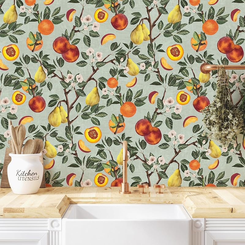 Papel tapiz floral verde vintage 17.7x354" adhesivo