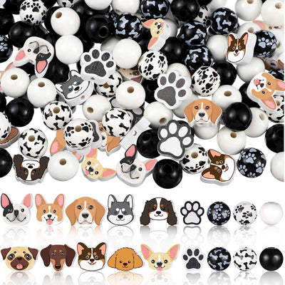 200 Cuentas Madera Estampado Pata Perro Coloridas Manualidades