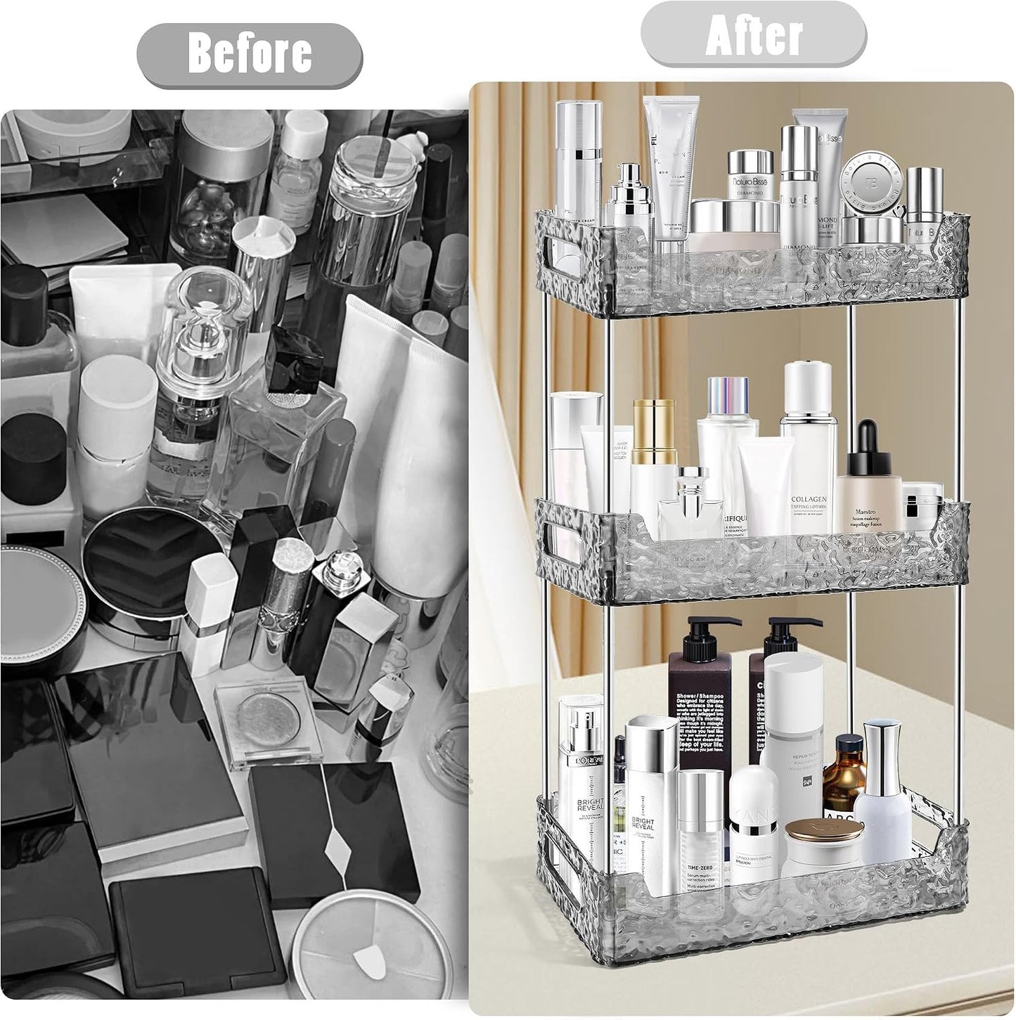 Organiz. encimera baño 3 niveles bandeja maquillaje