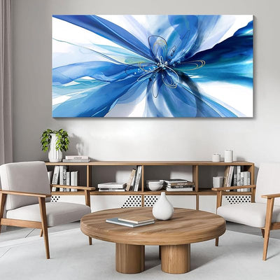 Lienzo abstracto azul y blanco flores sala dormitorio