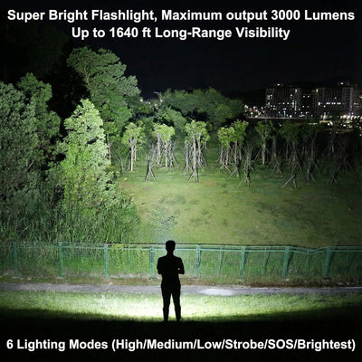 Linterna recargable led 3000lúmenes 6 modos ip46