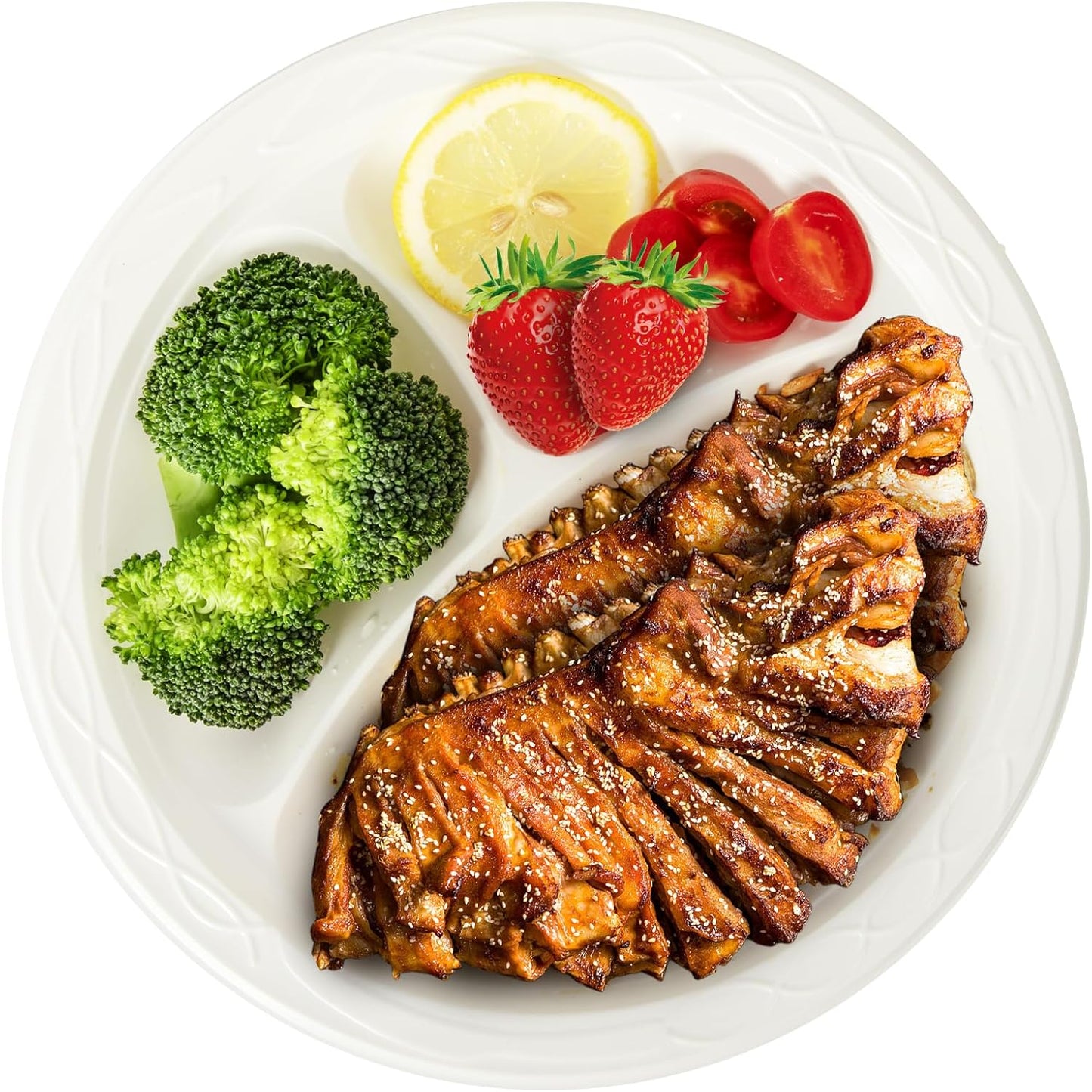 Platos 3 compartimentos 10" 150 pzas y vasos 12oz 300 pzas