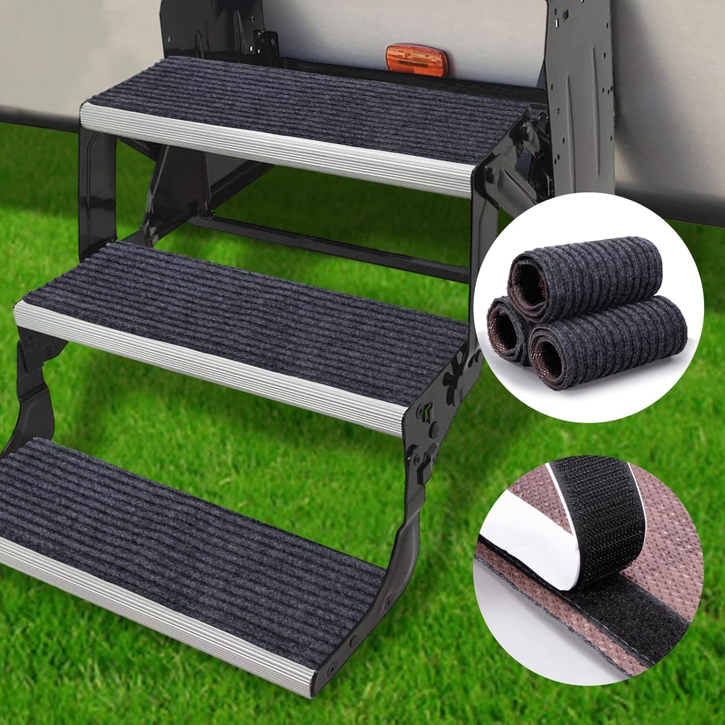 3 Pzas Fundas Escalones Caravana 22x7.5" Antiderrap Gris