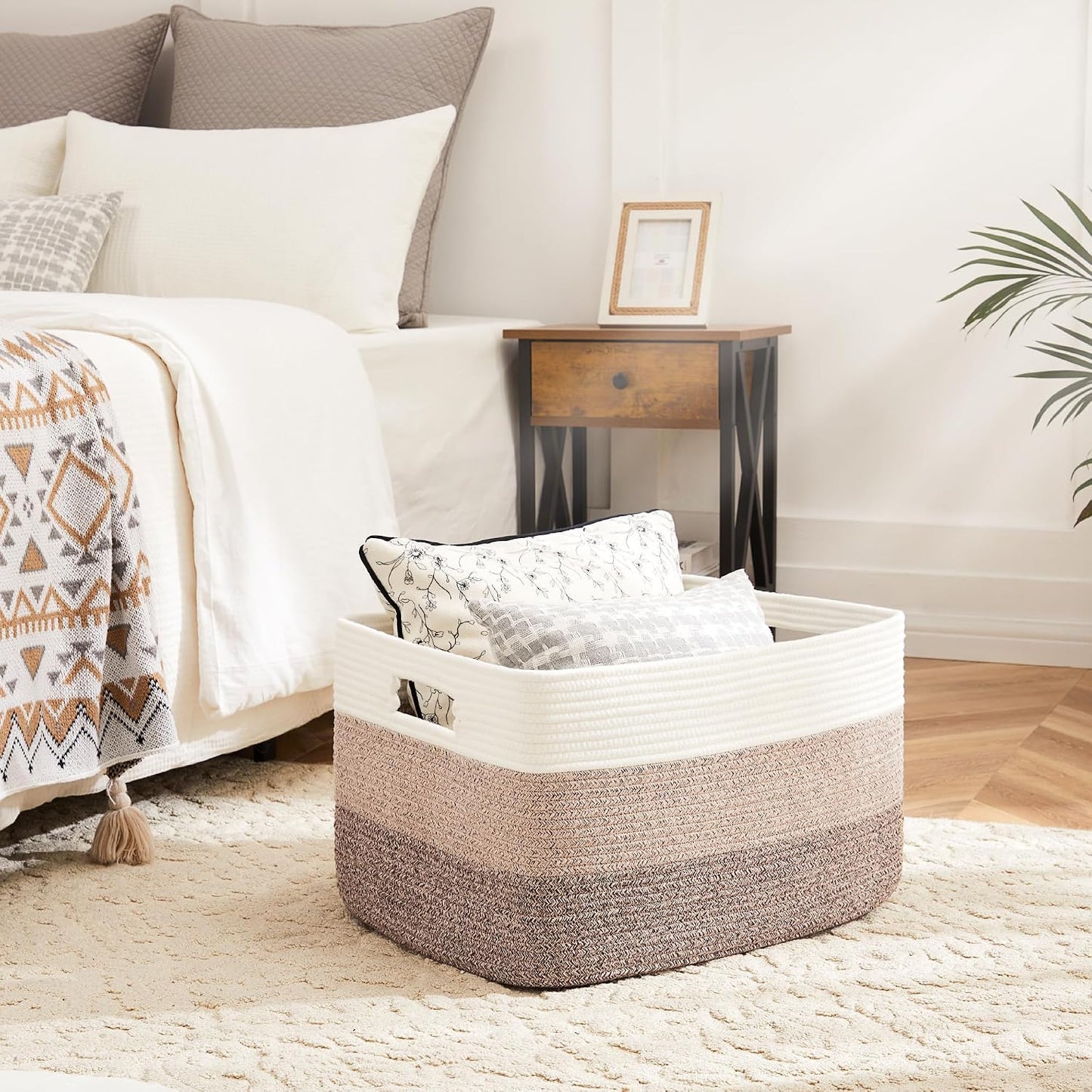 Cesta tejida rectangular para lavandería 30L bebé sala