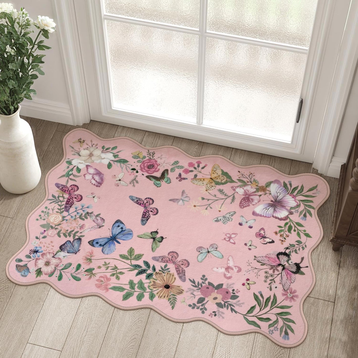 Alfombra lavable entrada 2x3 rosa antiderrap bohemia cocina