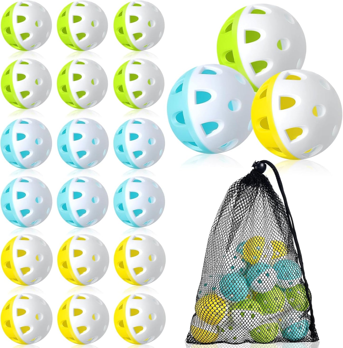 Pelotas béisbol práctica 1.65" plástico hueco con bolsa