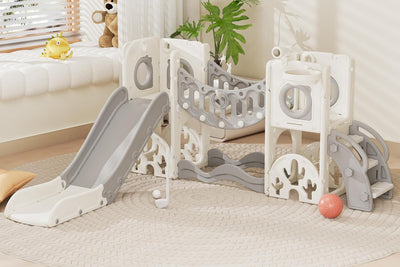 Set parque infantil con arco escalada y tobogán plástico