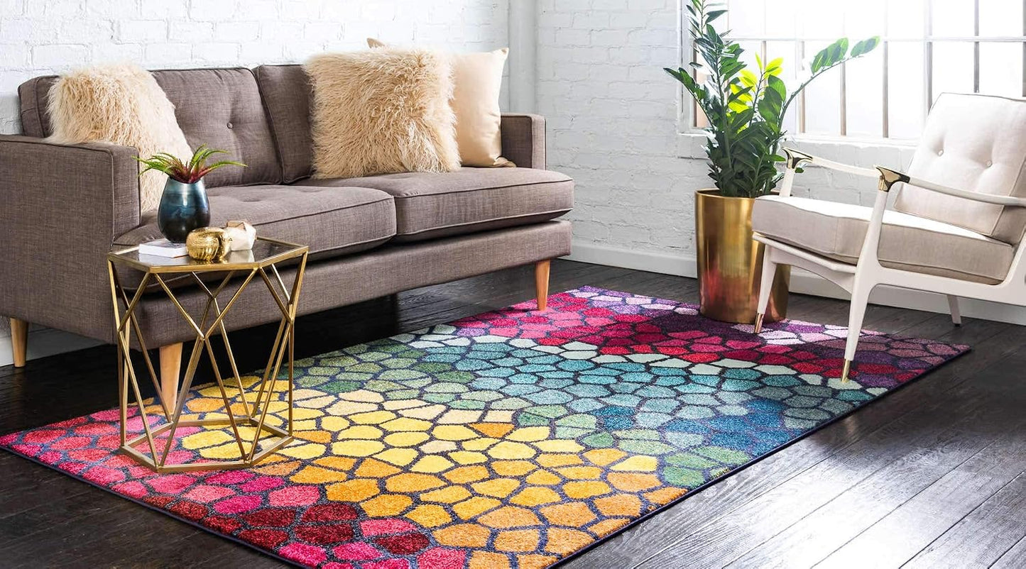 Alfombra geométrica moderna 3'3"x5'3" multicolor