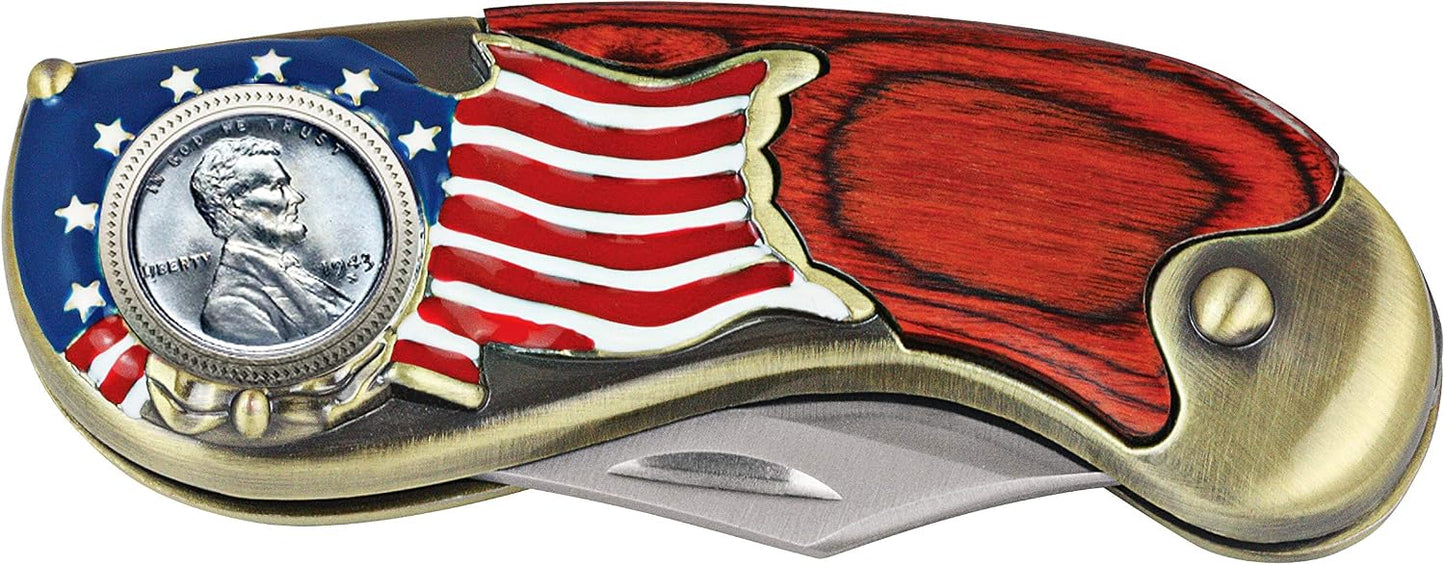 Navaja bolsillo bandera EE.UU. centavo acero Lincoln 1943