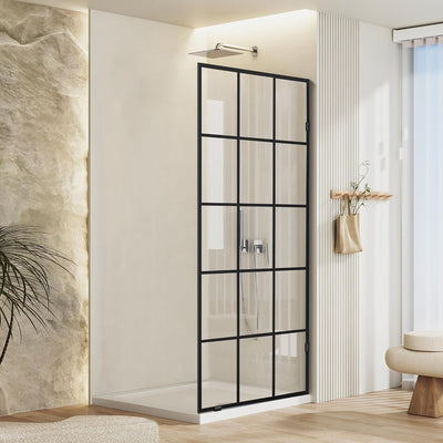 Puerta ducha baño 30.1x78.75pulg vidrio templado negro mate