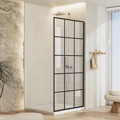 Puerta ducha baño 30.1x78.75pulg vidrio templado negro mate