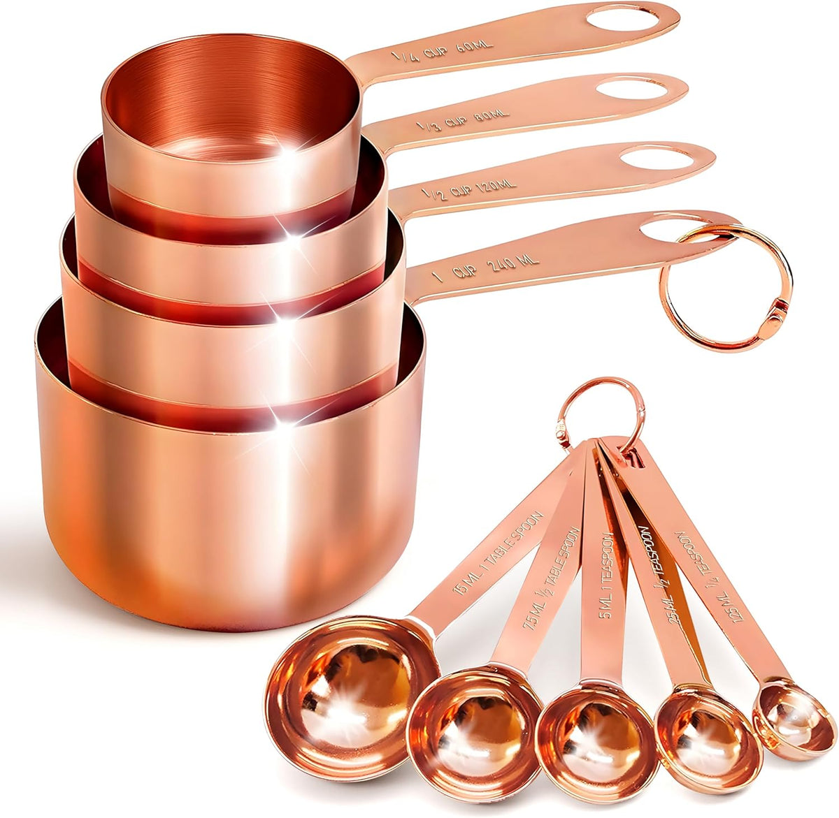 Set 9 Tazas y Cucharas Medidoras Acero Inox Apilables