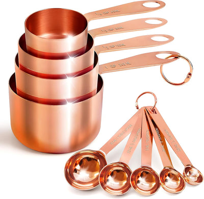 Set 9 Tazas y Cucharas Medidoras Acero Inox Apilables
