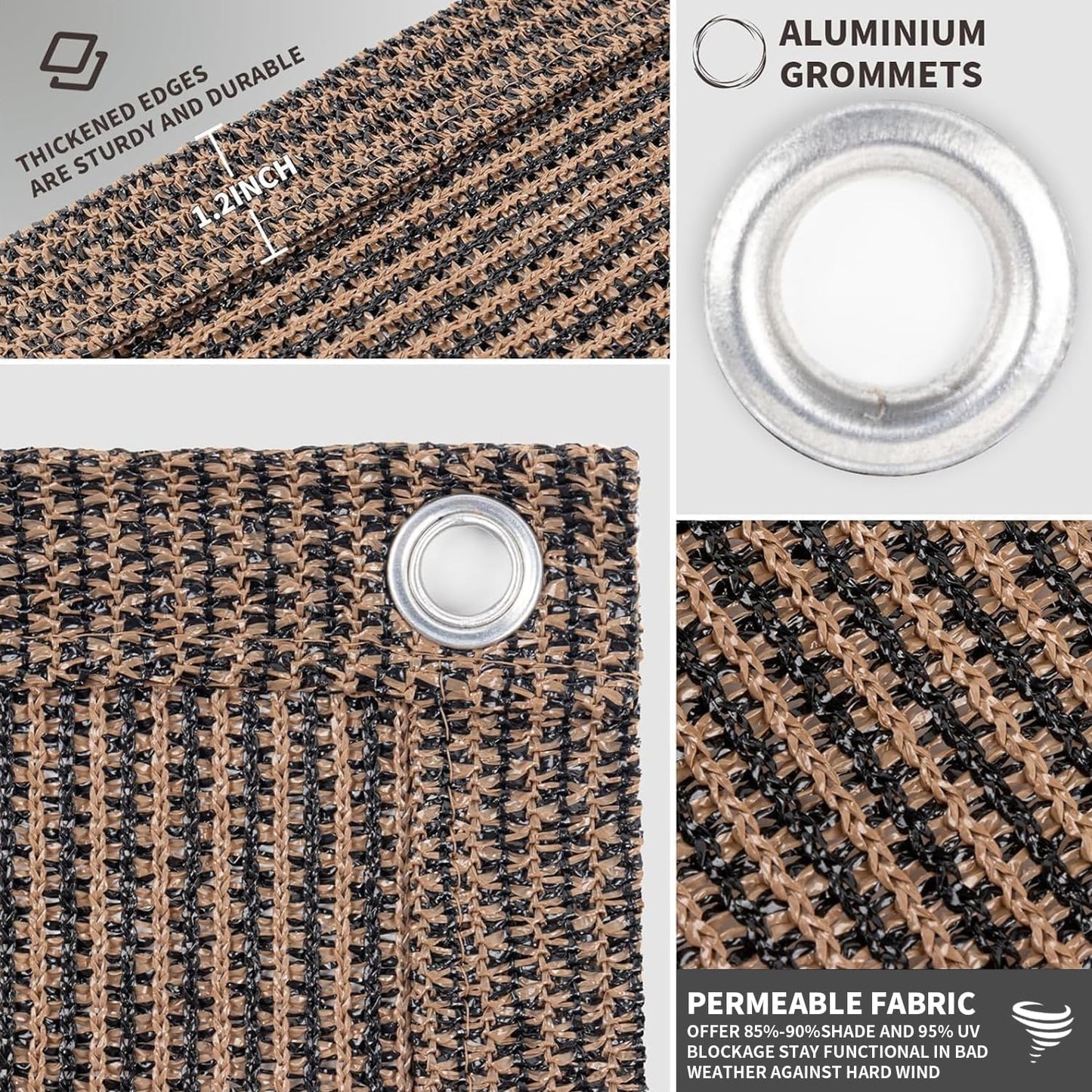Pantalla privacidad UV resiste intemperie 2.5x10pies marrón