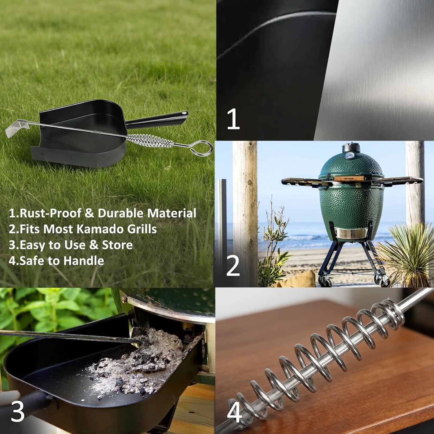 Bandeja de cenizas para huevo verde grande de acero inoxidable 18" con kit de rastrillo para Kamado Joe