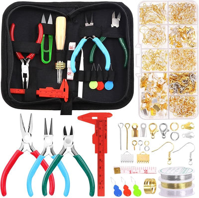 Kit 950 suministros joyas con alicates alambres y anillos salto