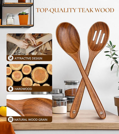 2 Cucharas Madera Teca Cocina Espátula Antiadherente