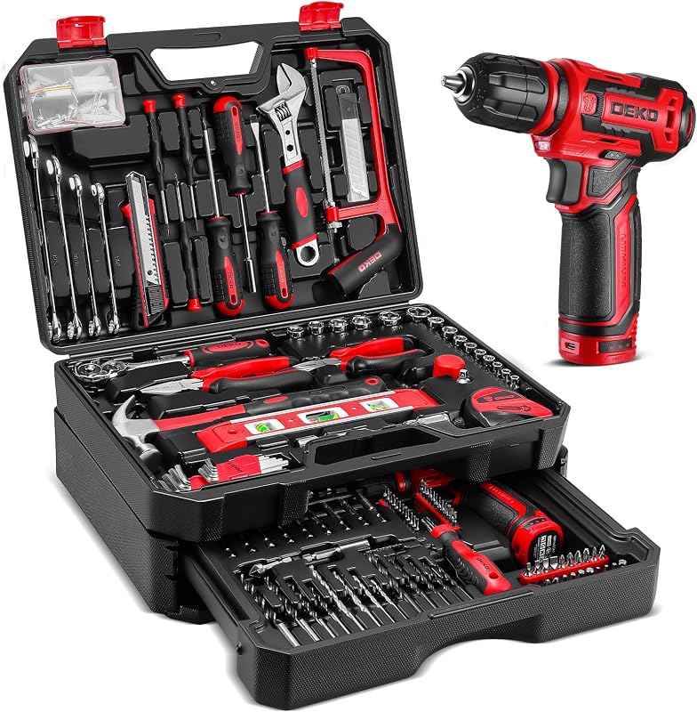 Set herramientas taladro inalámbrico 12V caja reparación