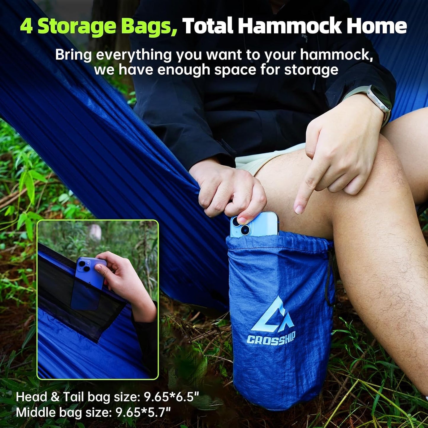Hamaca camping 500lb con mosquitera 2en1 azul