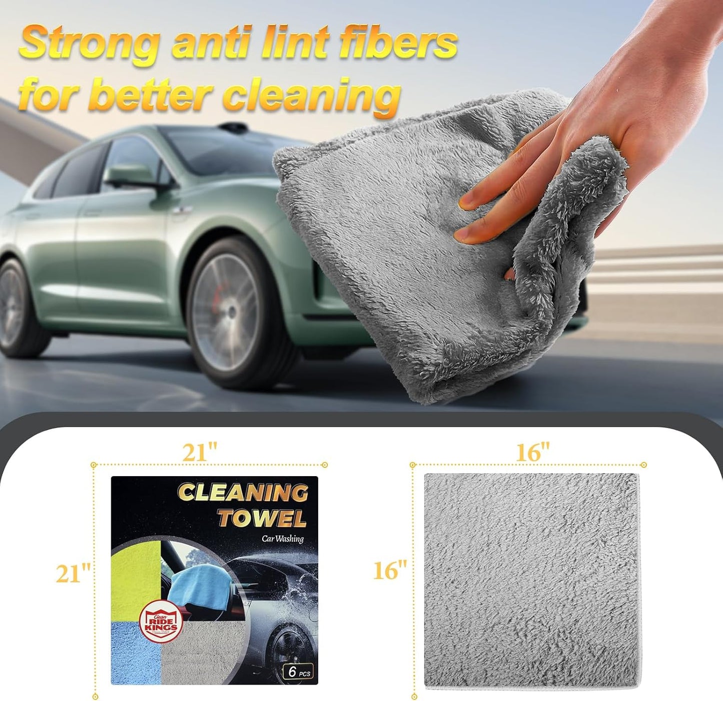 Toallas auto 16x16" forro polar gris 6 Uds 450gsm