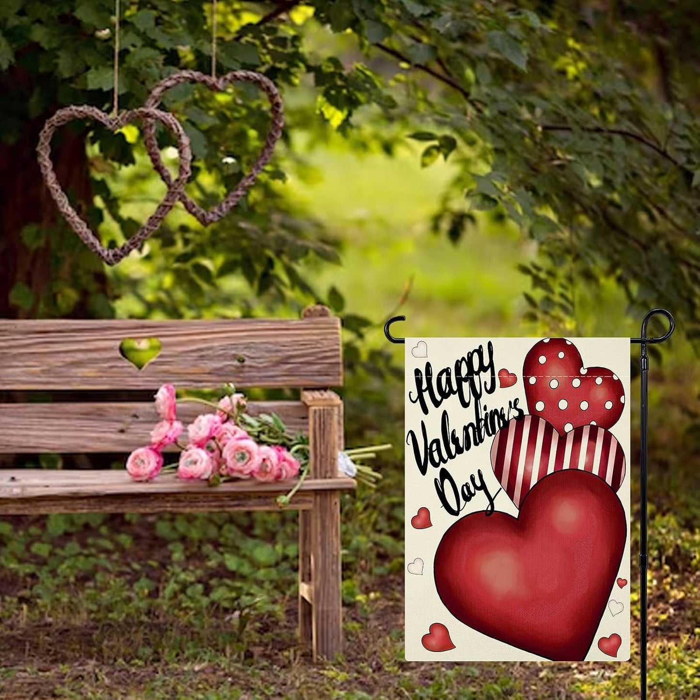 Bandera jardín San Valentín 12x18pulg doble cara corazón